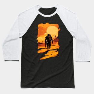 Marine Trekking on Mars - Sunset - Scifi Baseball T-Shirt